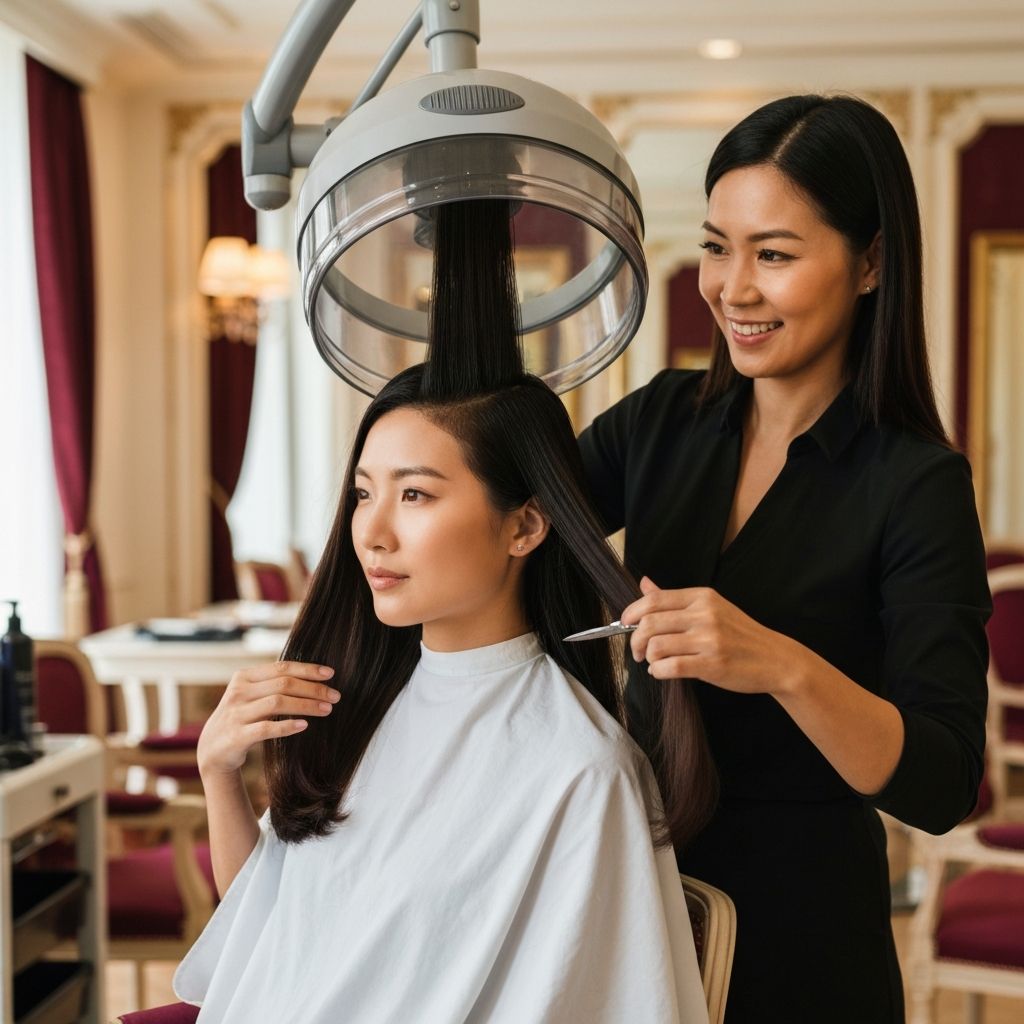 Stylist working on client's beautiful hair